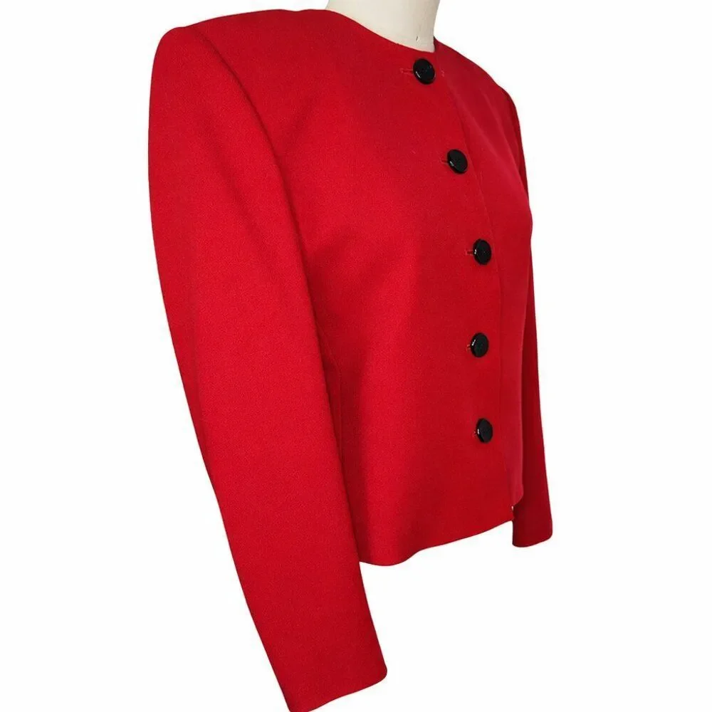 Valerie Stevens Red Wool Skirt Suit Size 6 Vintage Power Suit Set - Picture 6 of 9